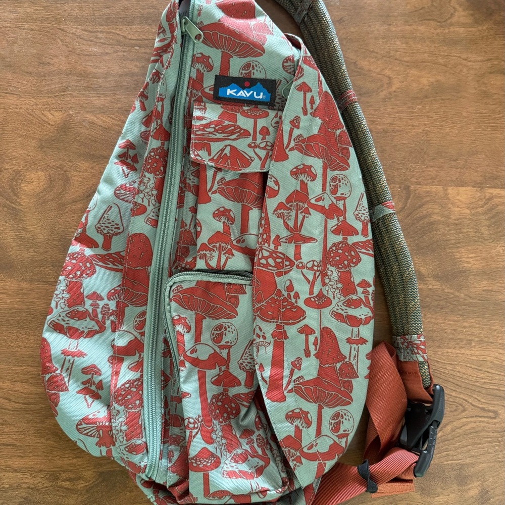 Kavu Red and Green Mushroom Sling Bag